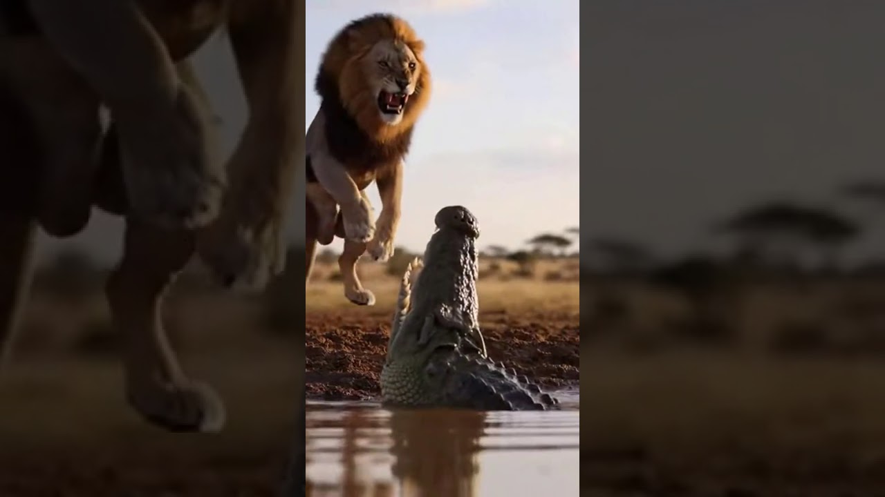 Lion vs Crocodile at the Watering Hole… Who Wins? 🦁🐊 