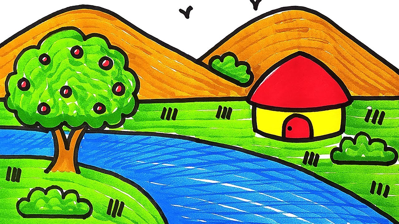 most simple scenery drawing with brush sketch pens for All ...