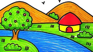 most simple scenery drawing with brush sketch pens for All | scenery drawing with 0 coin step by st