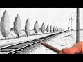 RAILWAY TRACK Drawing Tutorial for Beginners | One-Point Perspective Step by Step