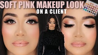 BEAUTIFUL SOFT &amp; EASY PINK MAKEUP TUTORIAL ON A CLIENT! FT. JACLYN HILL PALETTE
