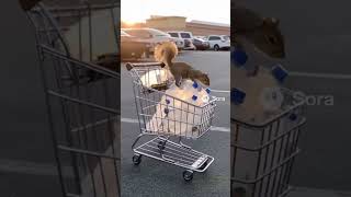Squirrel Rides Shopping Cart Like a Pro