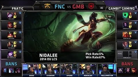Fnatic vs Gambit Gaming | Season 4 EU LCS Spring split 2014 W7D2 G1 | FNC vs GMB Full game HD