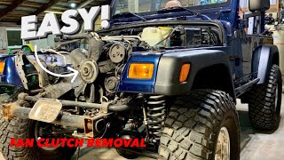 EASY! Remove Fan Clutch with NO Special Tools! Jeep Wrangler  - YouTube