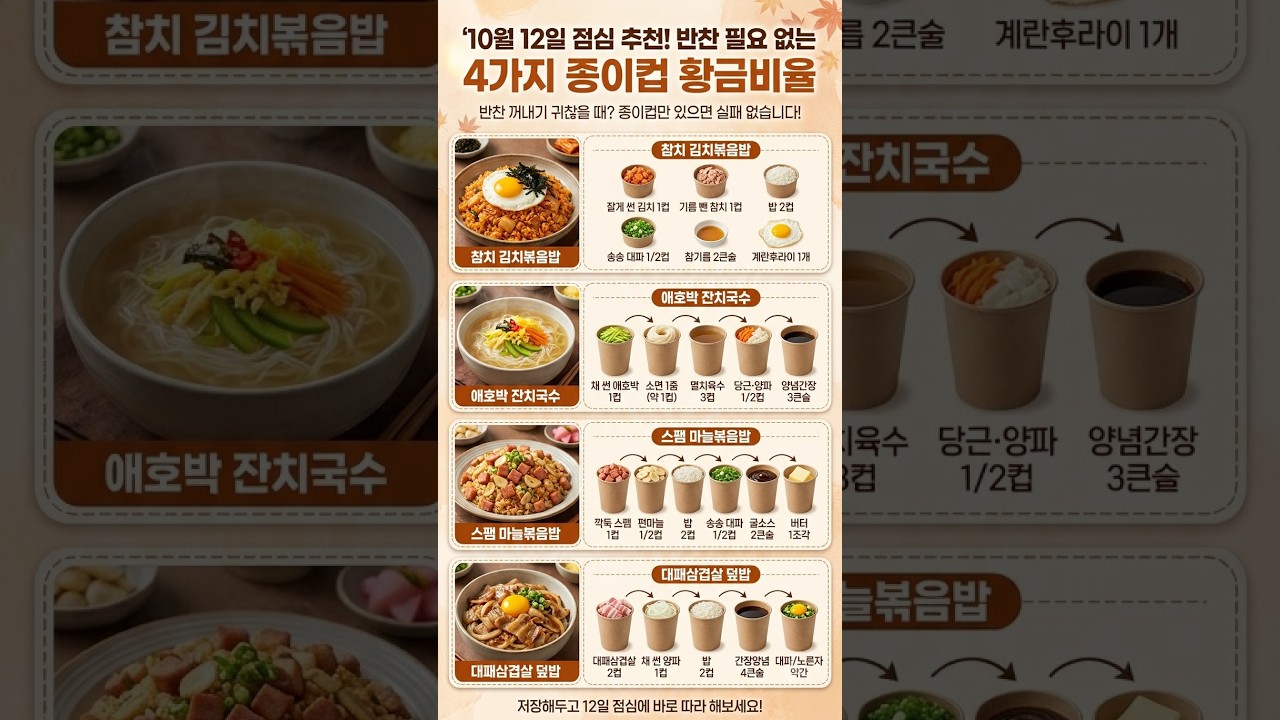 점심 반찬 고민 끝! 식당 불맛 참치 묵은지 볶음밥 종이컵 황금비율 레시피 숏폼 썸네일