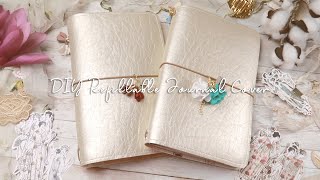 DIY Step by Step Make a Refillable Faux Leather Journal Notebook Cover The Gingerbread Prints ASMR