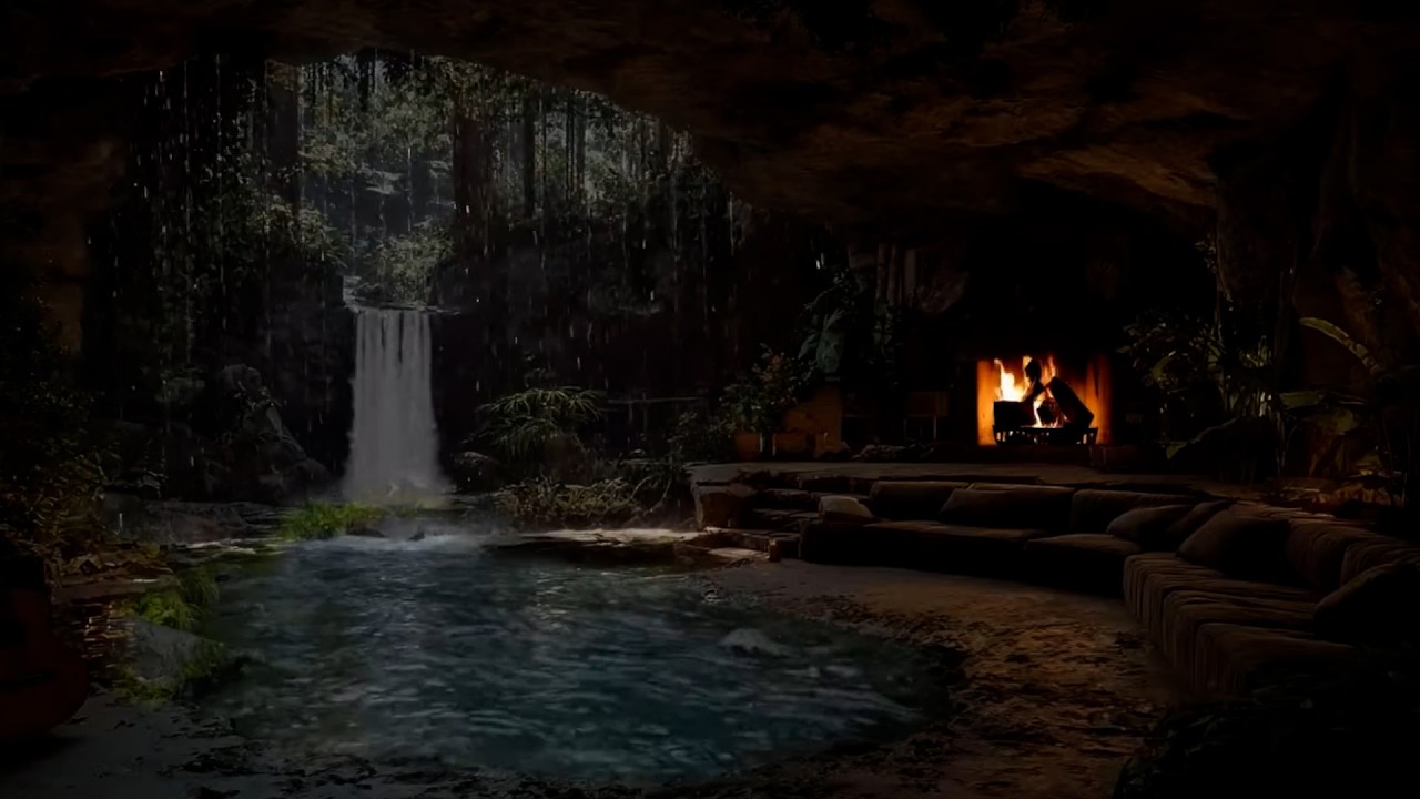 Rainy Night in Cozy Cave 🌧️🔥 Fireplace Crackles & Soothing Rain Sounds for Deep, Peaceful Sleep