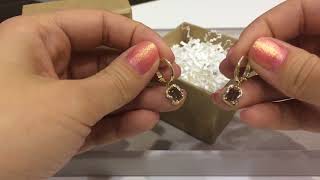 Серьги 3107 из желтого золота 585 пробы с раух-топазом