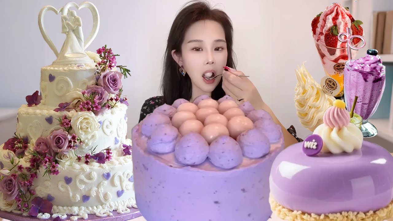 Asmr🍰Eating Taro Matcha Cream Cake🍰 (Soft And Waxy Sound) 크림丨먹방丨Mukbang丨Satisfying丨Eatings