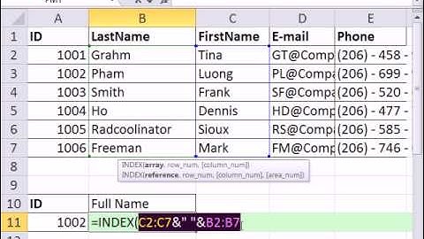 Excel Magic Trick 901: Lookup First & Last Name From 2 Different Cells & Return Then To 1 Cell
