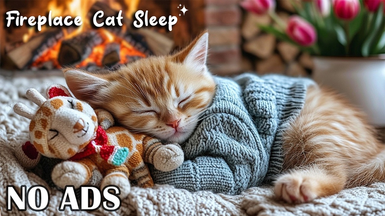 NO ADS – Cat Relaxing Music 😻 Cat Sleep Music for Anxiety Relief 🔥 Warm Fireplace for Deep Healing