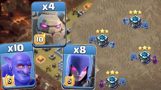 New Level Golem NEW War Attack (Updated) - 4 Golem + 8 Witch + 10 Bowler vs TH13 |  Clash of Clans