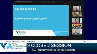 VTA Board of Directors Virtual Meeting  June 17, 2022, 9:00 AM