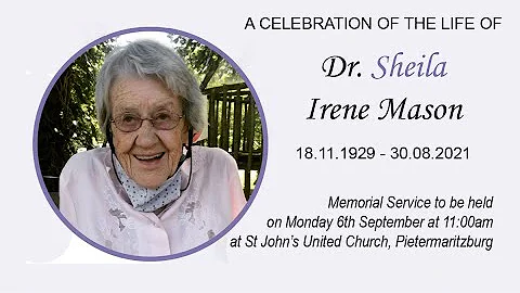 Memorial Service for Dr. Sheila Irene Mason (18.11...