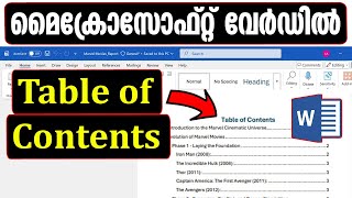 Celebrity MS Word Malayalam Tutorial: Easy Guide to Creating a Table of Contents Profile