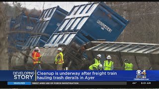 Crews work to cleanup Ayer freight train derailment