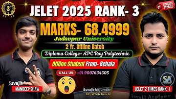 JELET 2025 Exam Rank 3 Marks 68.4999 | Mandeep Shaw Offline Batch Student From Behala | Jelet