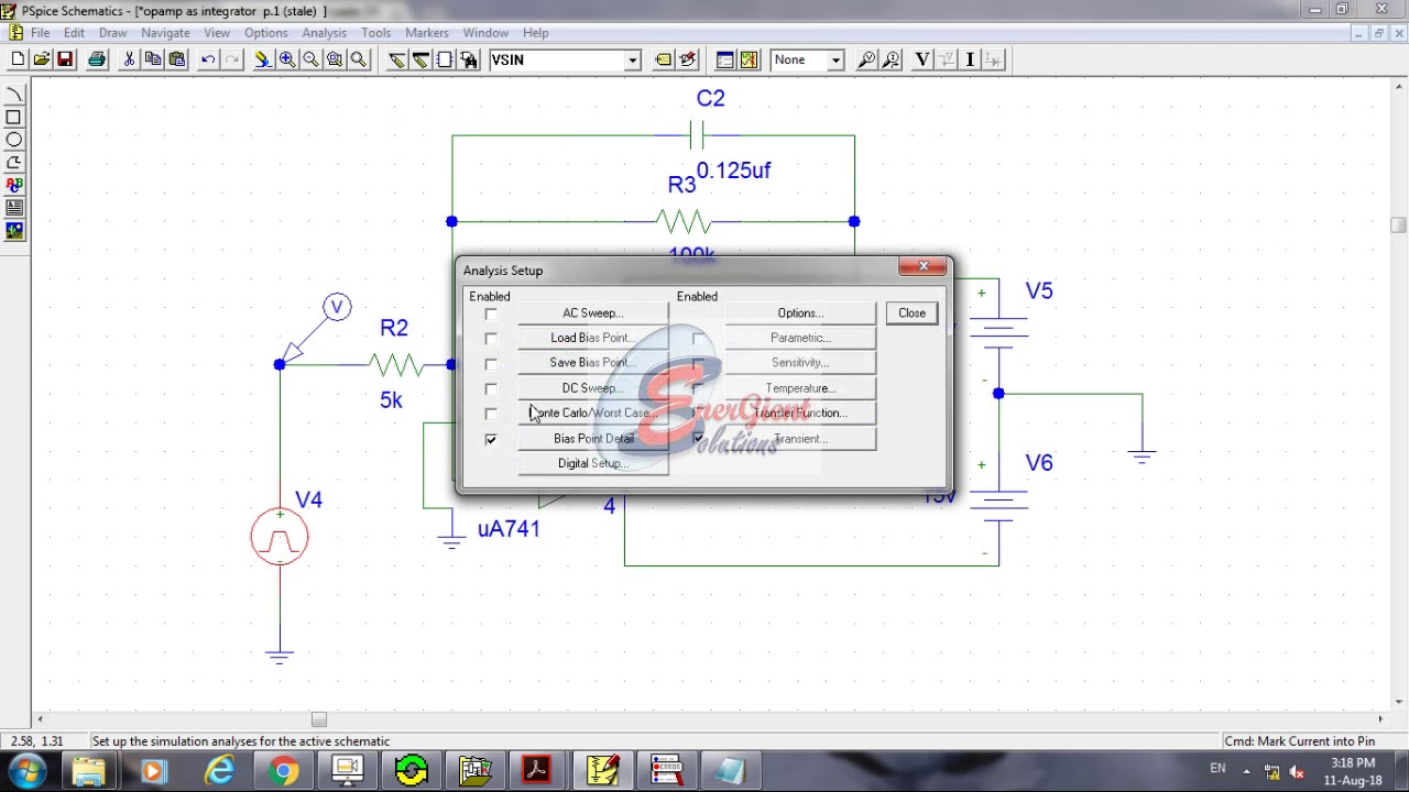 opamp as an integrator using pspice - YouTube