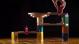 Hape Quadrilla Marble Run. Slow motion Laowa Probe Lens marble chasing