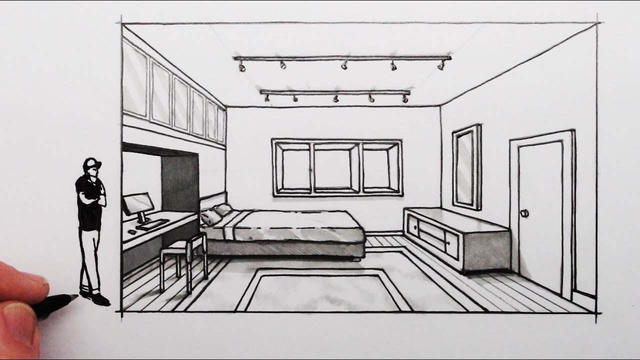 How to draw a living room in one point perspective step by step for  beginners  YouTube