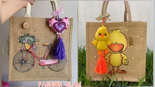 New Hand Painted Burlap Handbags Collection/Jute Tote Bags Designs 2023