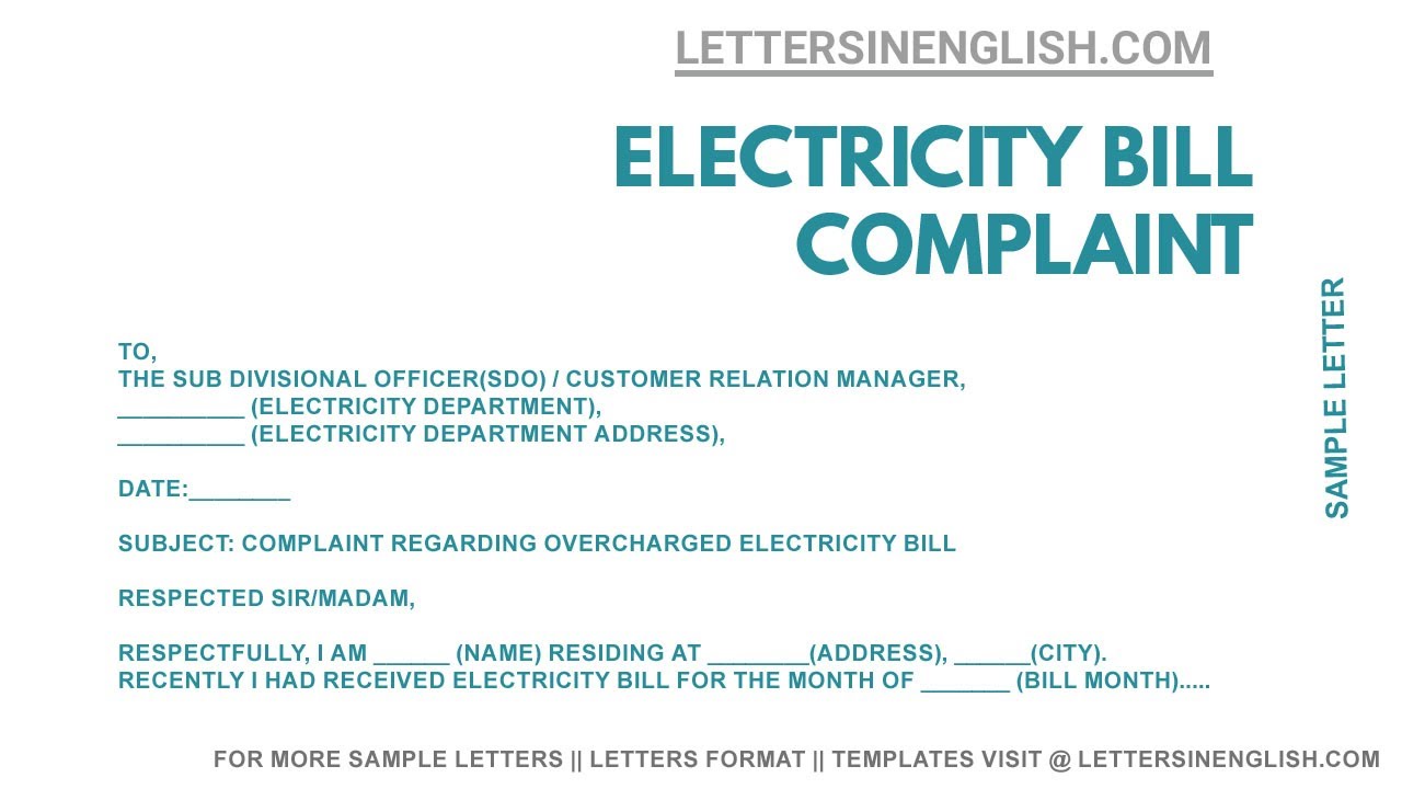 Overcharged Electricity Bill Complaint Letter YouTube