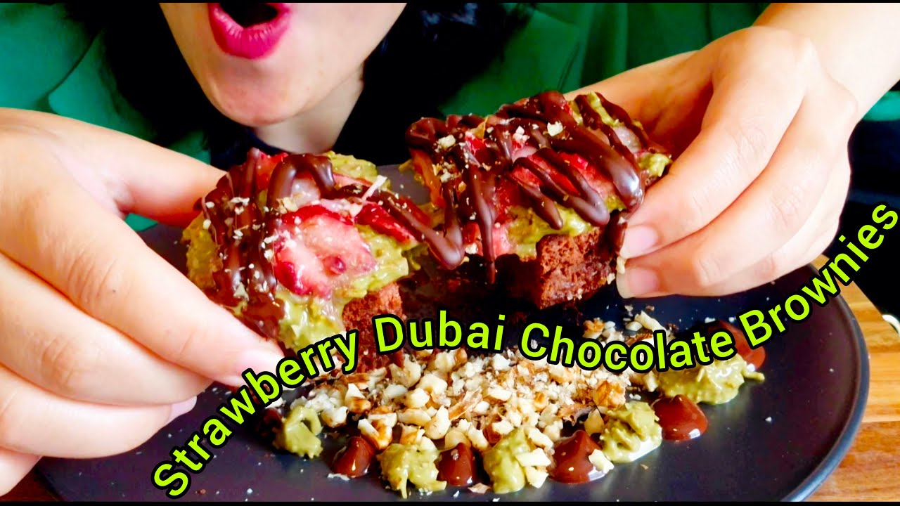 Strawberry Dubai Chocolate Brownie | ASMR Mukbang | Ro ASMR | No ...