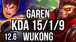 GAREN vs WUKONG (TOP) | 15/1/9, 1000+ games, 1.4M mastery, Legendary | KR Diamond | 12.6