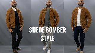 How To Wear A Suede Bomber Jacket/How To Style A Brown Suede Bomber Jacket  - YouTube