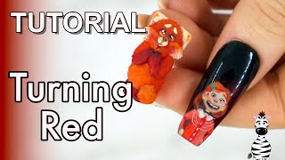 Meilin TURNING Into A Red Panda Acrylic Nail Art | Turning Red