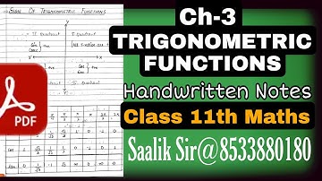 Trigonometry handwritten notes pdf class 11 Maths Trigonometric functions chapter 3 By Saalik sir