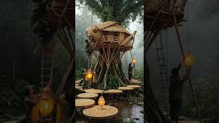 Giant Bamboo Insect Treehouse Build 🦗#BambooHouse #Treehouse #JungleBuild #BambooCraft #Shorts
