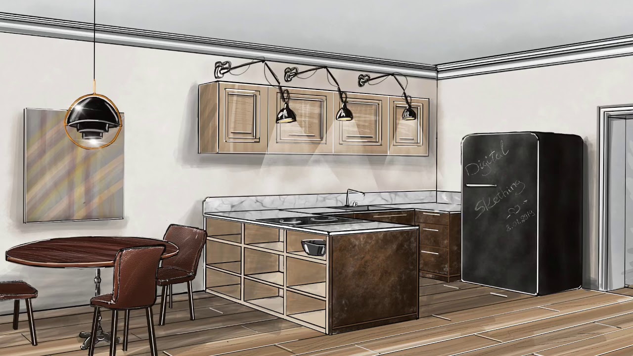 Sketch iPad using Procreate - kitchen- кухня - YouTube
