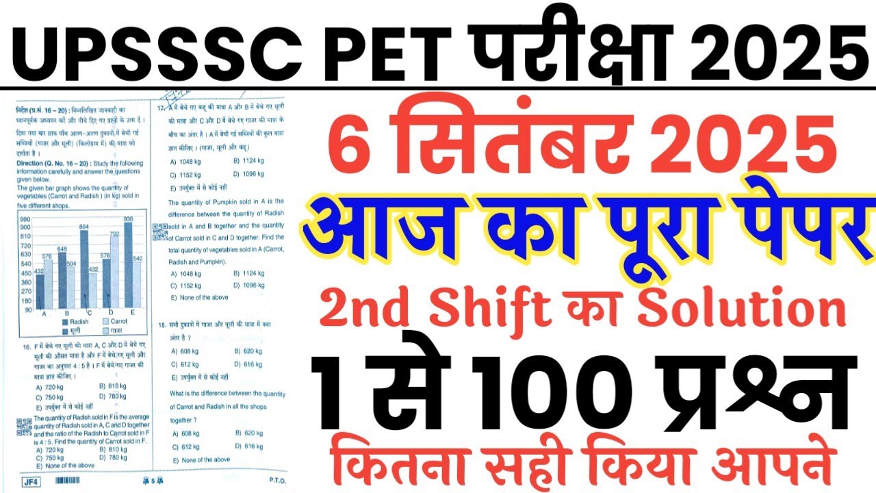 UPSSSC PET 6 September 2025 2nd shift full paper Solution answer key//upsssc pet 6 sep second shift