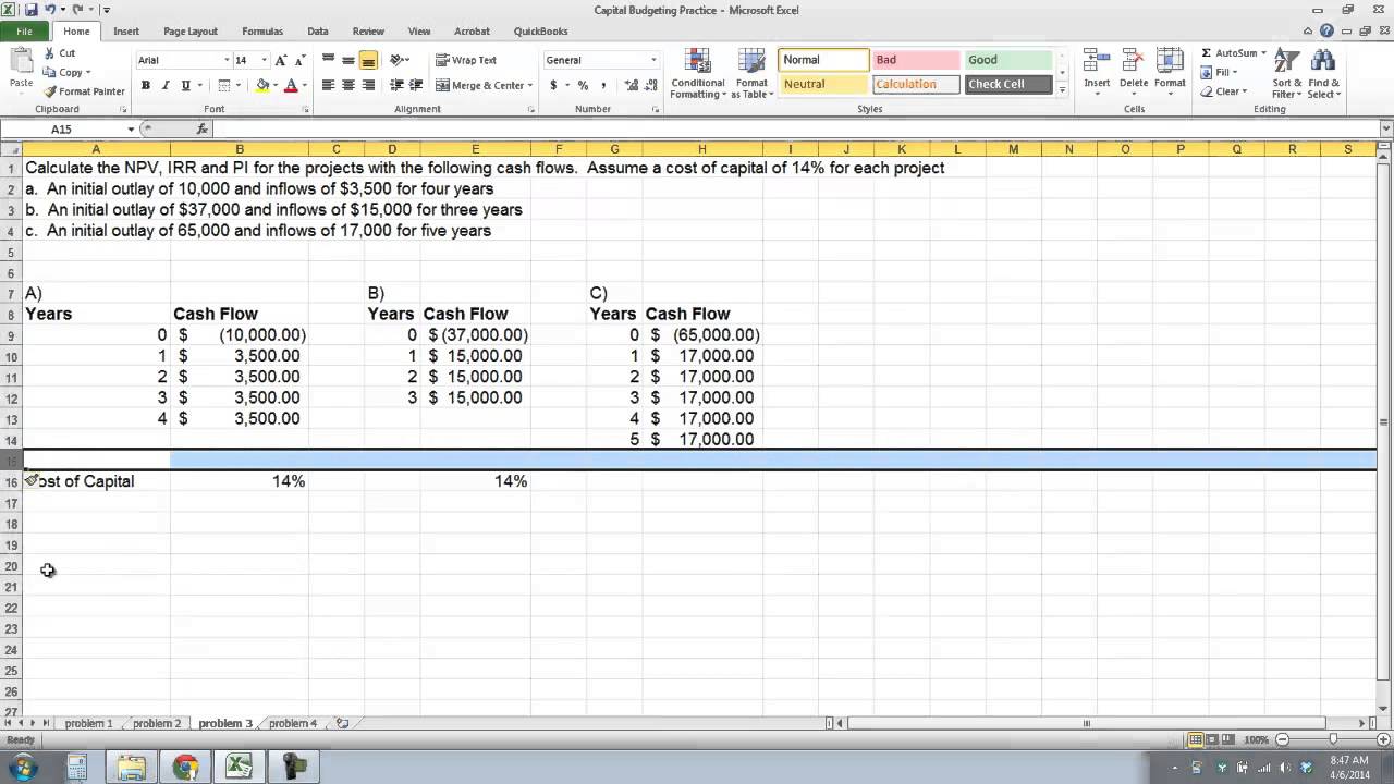 capital budgeting excel assignment