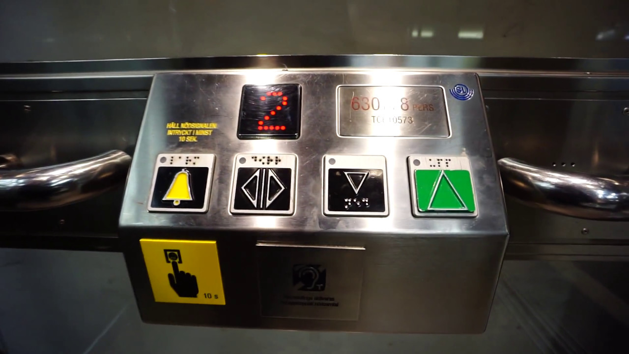 Sweden, Stockholm C subway station, SMW inclined glass elevator - failed ride attempt