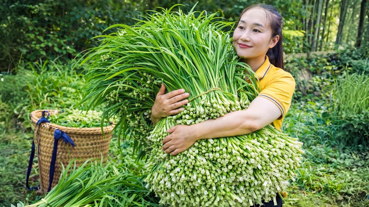 Harvesting corn, vegetables, boil corn and selling it at the market, cooking, caring for animal