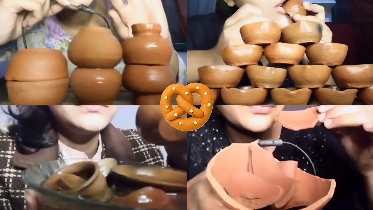 Clay cups in water asmr wet crunch compilation🍵