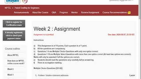 NPTEL 2024 PATENT DRAFTING FOR BEGINNERS WEEK 2