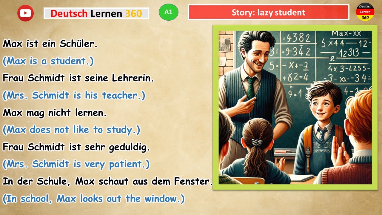 deutsch lernen mit geschichten A1 || deutsch lernen a1 || lazy student ...