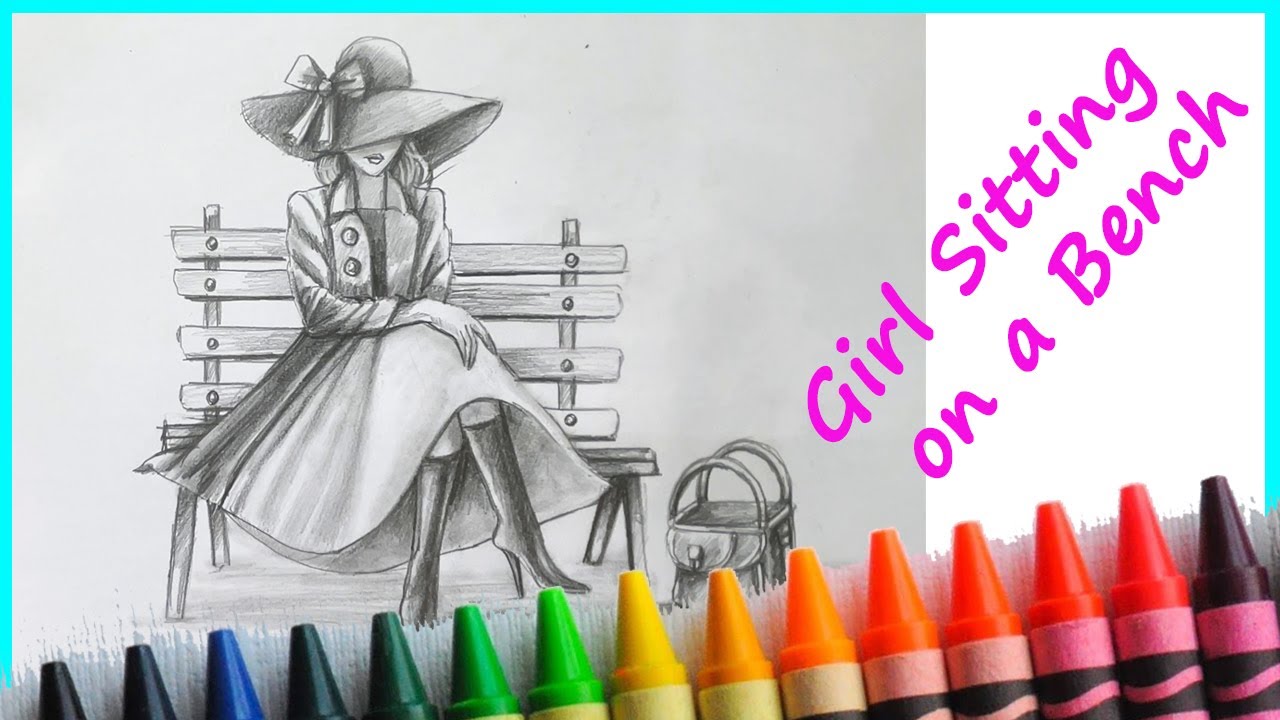 Easy way to Draw a Girl Sitting on a Bench  Step by Step