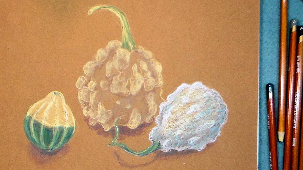 How to sketch gourds in colored/charcoal pencils on toned paper YouTube