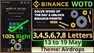 Airdrops Theme WOTD | Binance New WODL Answers Today | All Letters Word of the day