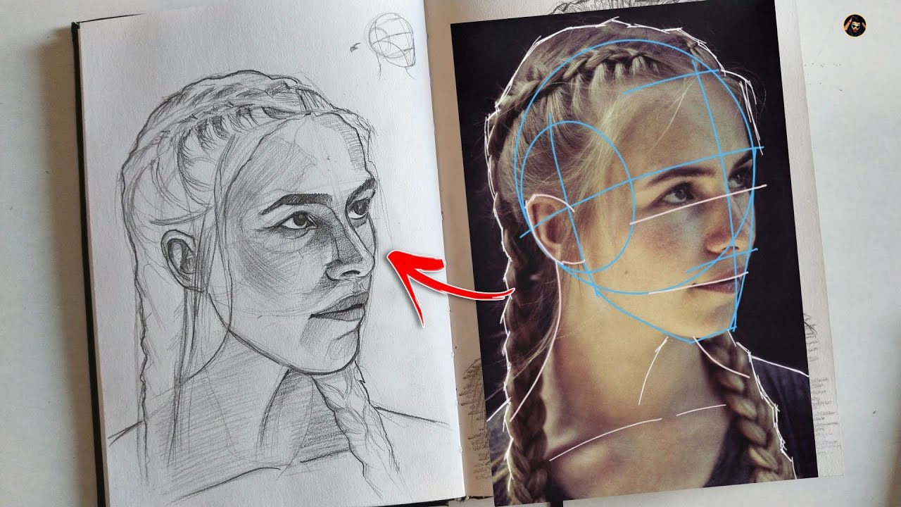 Draw portrait using Loomis method step by step , Easy pencil drawing ...