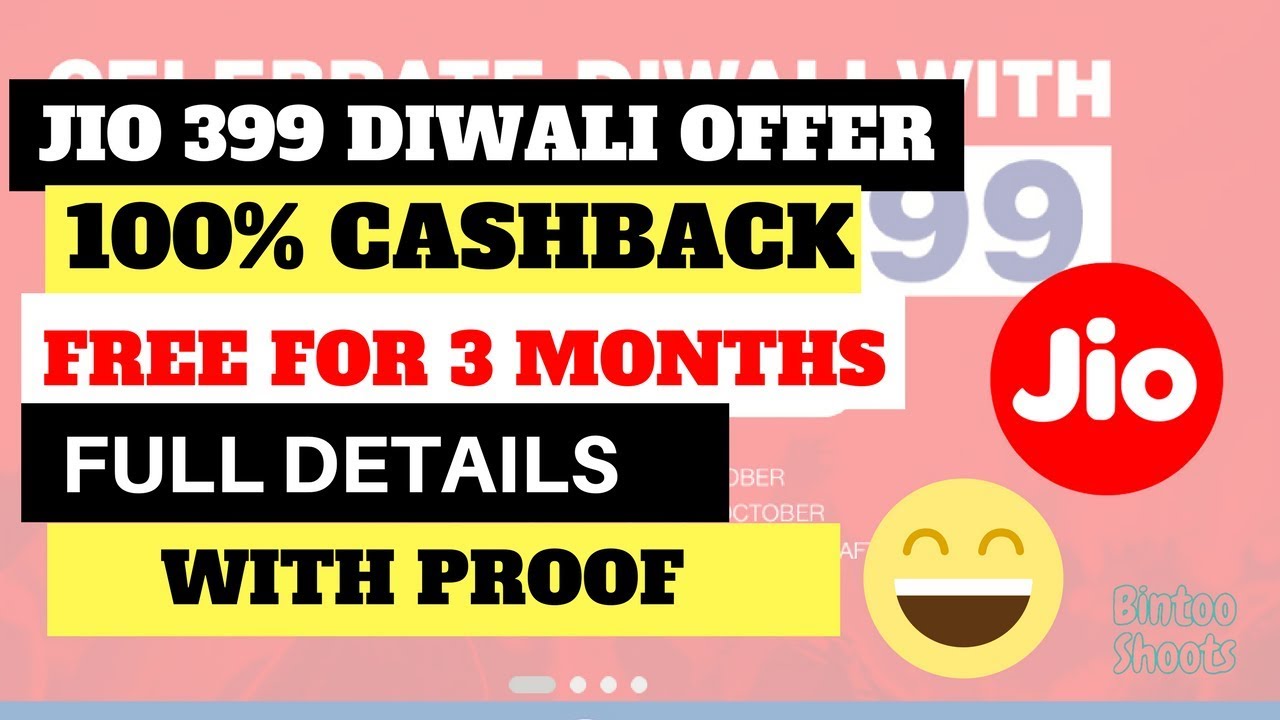 Reliance JIO Diwali 🔥 100% Cashback Offer | ₹399 Recharge Plan | 12th -18th OCT 2017 | BintooShoots