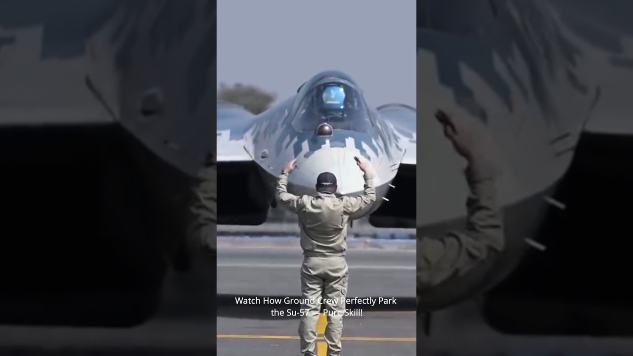 Watch How Ground Crew Perfectly Park the Su-57 — Pure Skill!