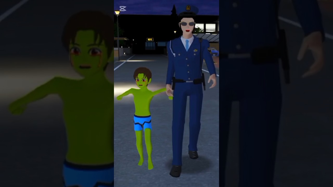 Police vs Alien in sakura 