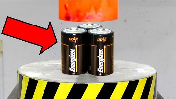 EXPERIMENT Glowing 1000 degree HYDRAULIC PRESS 100 TON vs BATTERY