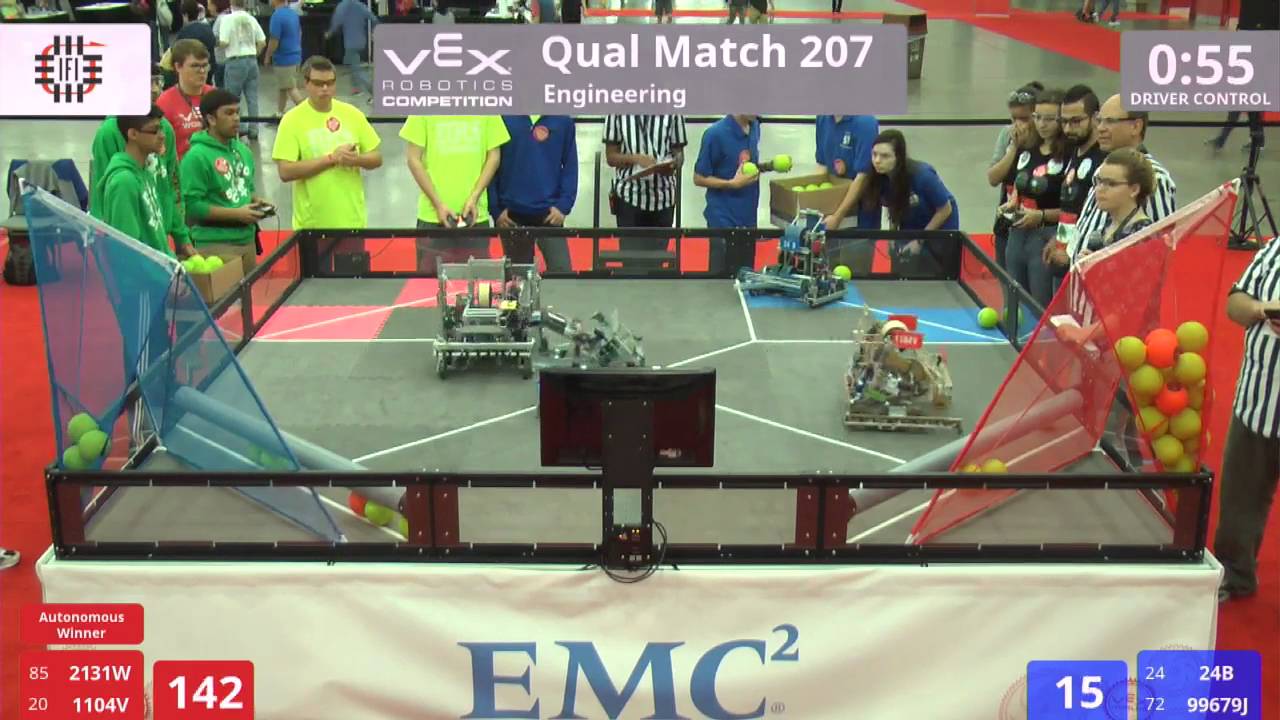 VEX Worlds 2016 - VRC High School - Engineering - Qual 207 (2131W 1104V) 188 vs 182 (24B 99679J)