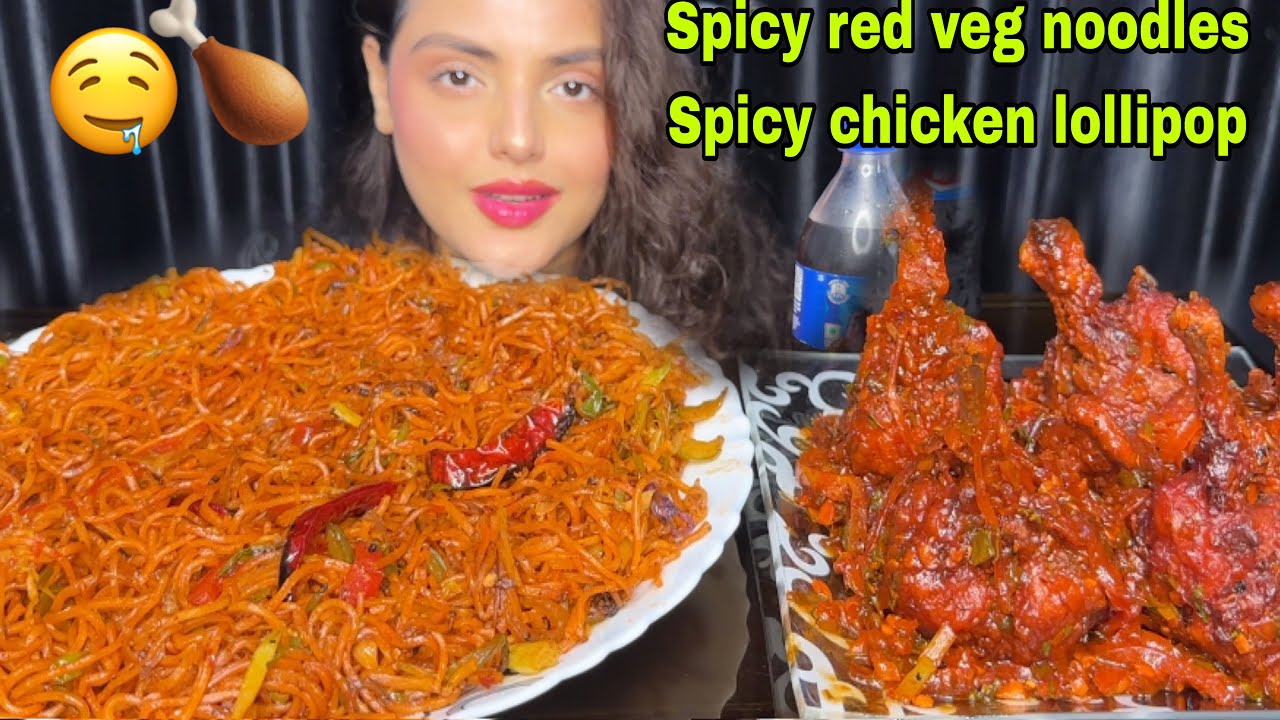 Eating Spicy Schezwan Noodles, Chicken Lollipop| Indian Street Food ASMR| Eating Show